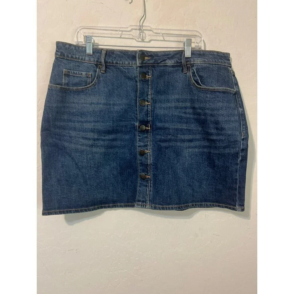 Old Navy High Rise Secret Slim Pockets Sz 16 Button Down Jean Mini Skirt Medium - Picture 2 of 6